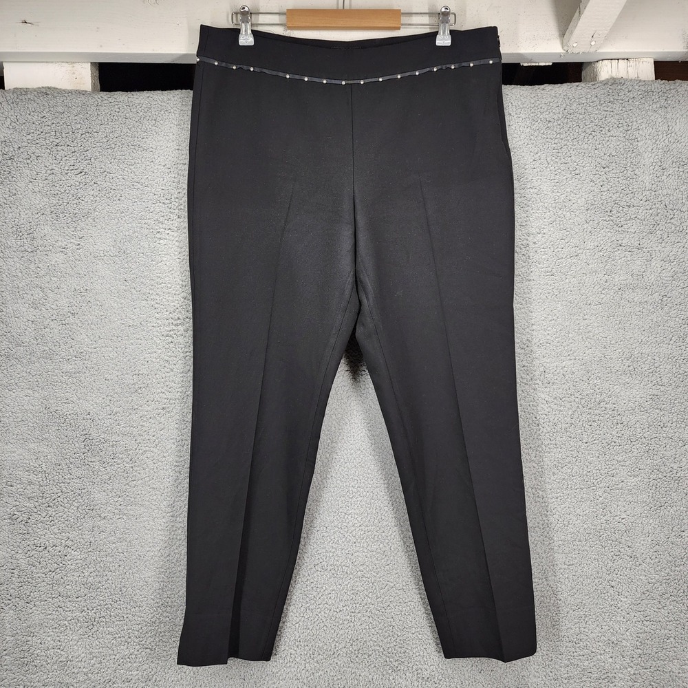 Emporio Armani Black Studded Waist Tapered Trousers Side Zip Pants Size 48
